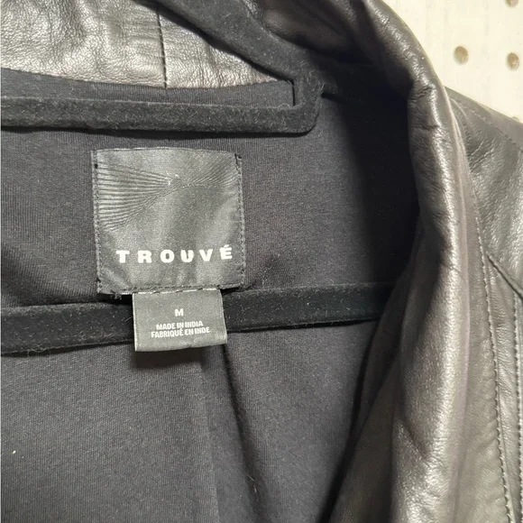 Trouve Women's Black Leather Moto Jacket Draped Front Size Medium - Picture 2 of 6